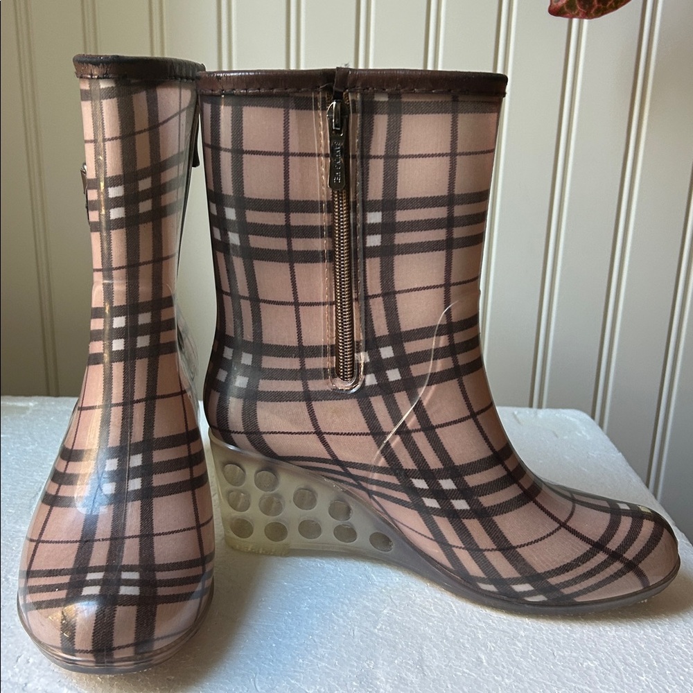 Sanming Mei perforated wedge heel pattern print ZipUp Rain Bootie Boot size37(6) - Picture 5 of 16